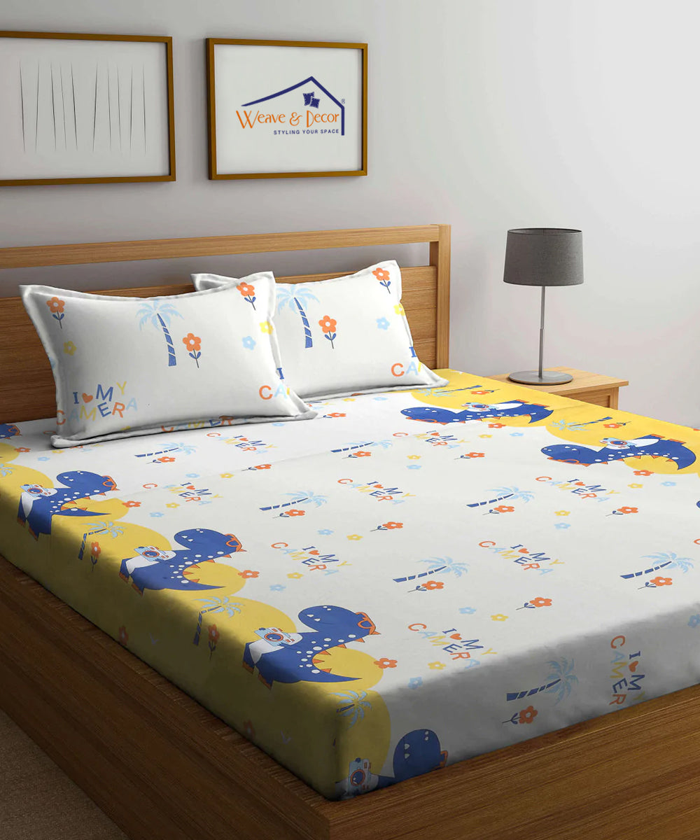 Fun With Dino Kids Bedsheet  With Pillow Cover