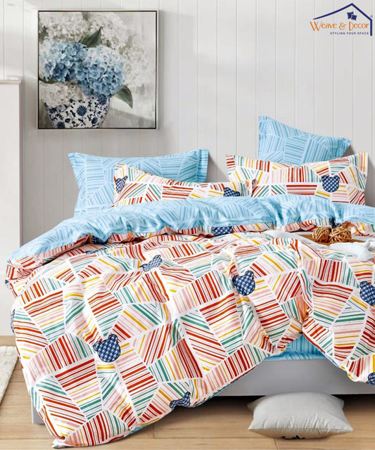 Giggle Grid  Kids Flat Double Bedsheet With 2 Pillow Covers