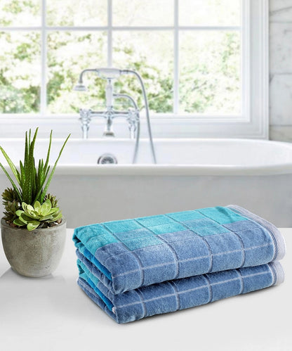 Weave & Decor Luxe Check Cotton Hand Towels Sets – Ultra Soft & Super Absorbent (Blue)