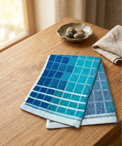 Weave & Decor Luxe Check Cotton Hand Towels Sets – Ultra Soft & Super Absorbent (Blue)