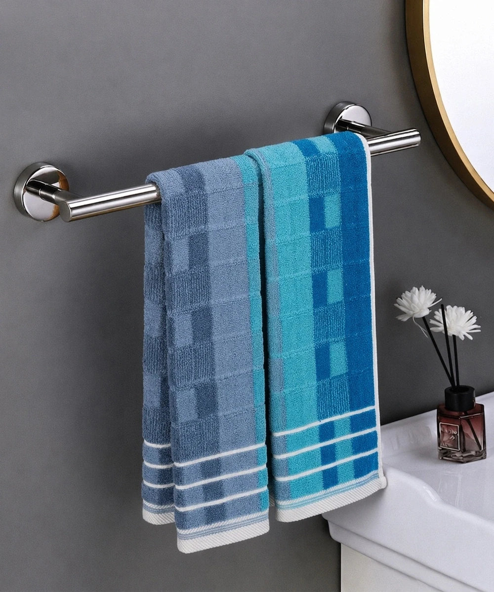 Weave & Decor Luxe Check Cotton Hand Towels Sets – Ultra Soft & Super Absorbent (Blue)