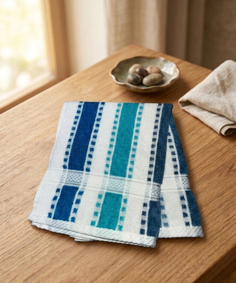 Weave & Decor Luxe Stripe Cotton Hand Towels Sets – Ultra Soft & Super Absorbent (Blue)