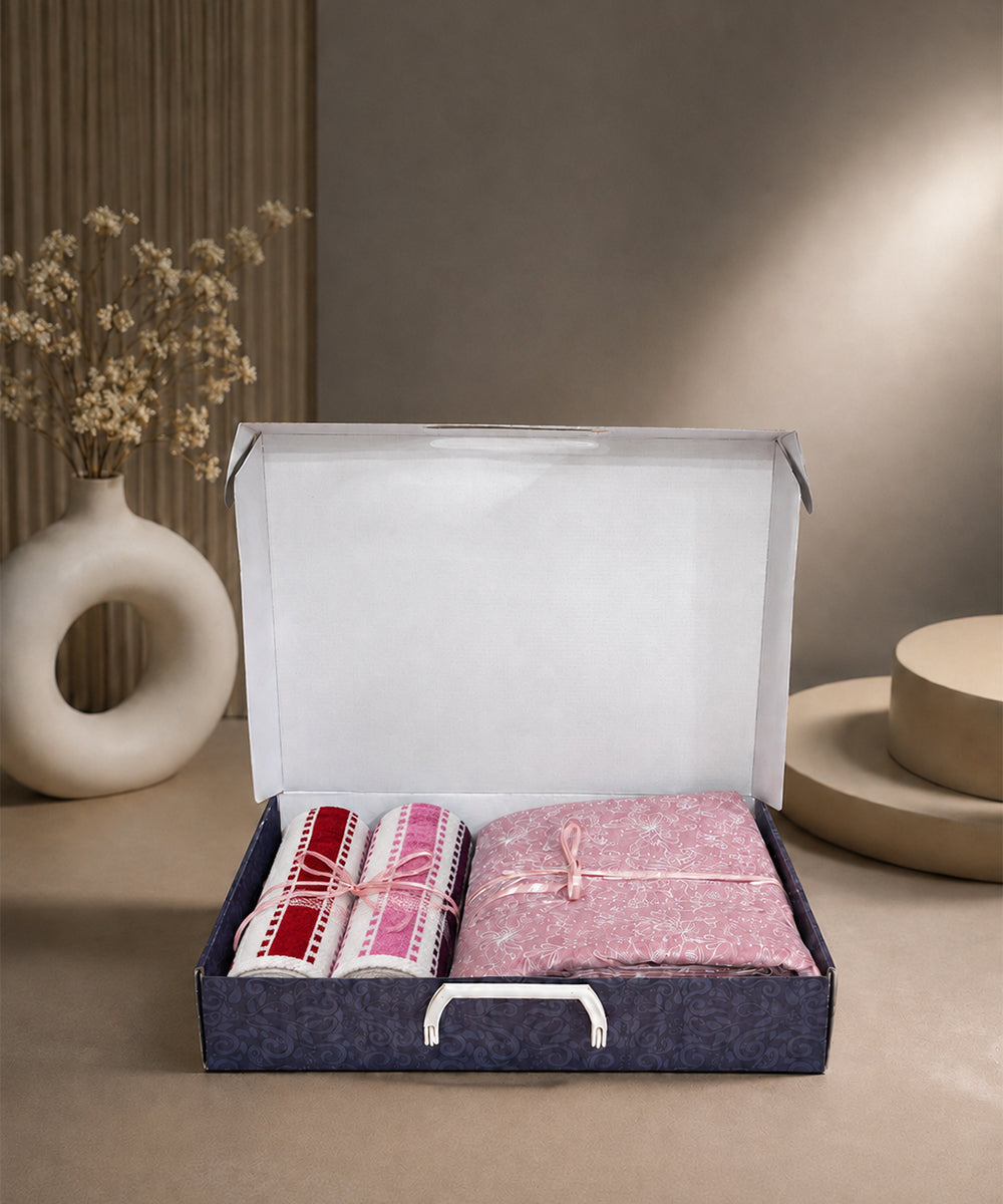 UPHAAR Pure Cotton Home Comfort Combo Set | Floral King Size Bedsheet with 2 Soft Hand Towels