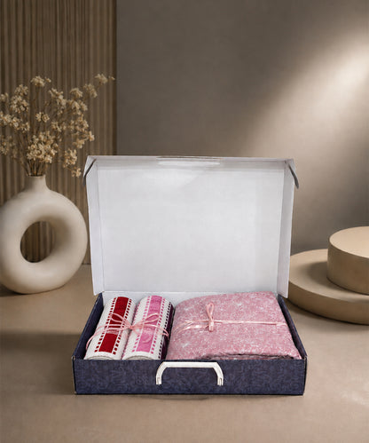 UPHAAR Pure Cotton Home Comfort Combo Set | Floral King Size Bedsheet with 2 Soft Hand Towels