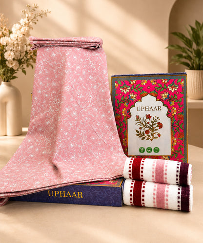 UPHAAR Pure Cotton Home Comfort Combo Set | Floral King Size Bedsheet with 2 Soft Hand Towels