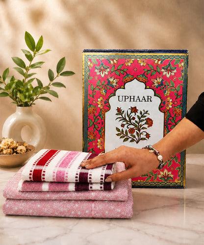 UPHAAR Pure Cotton Home Comfort Combo Set | Floral King Size Bedsheet with 2 Soft Hand Towels