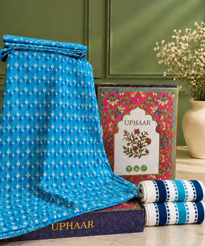 UPHAAR Pure Cotton Home Comfort Combo Set | Floral King Size Bedsheet with 2 Soft Hand Towels