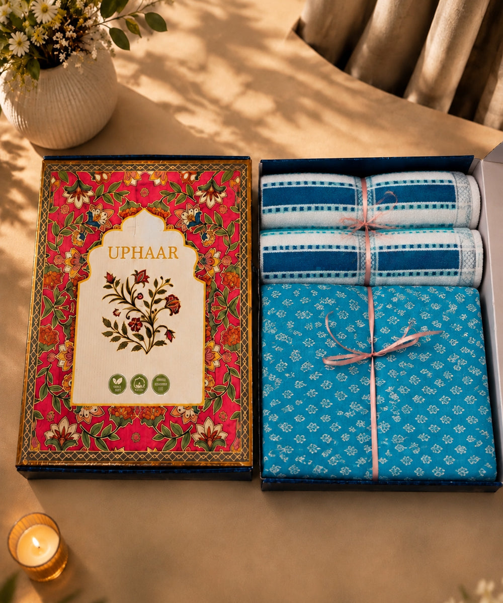 UPHAAR Pure Cotton Home Comfort Combo Set | Floral King Size Bedsheet with 2 Soft Hand Towels