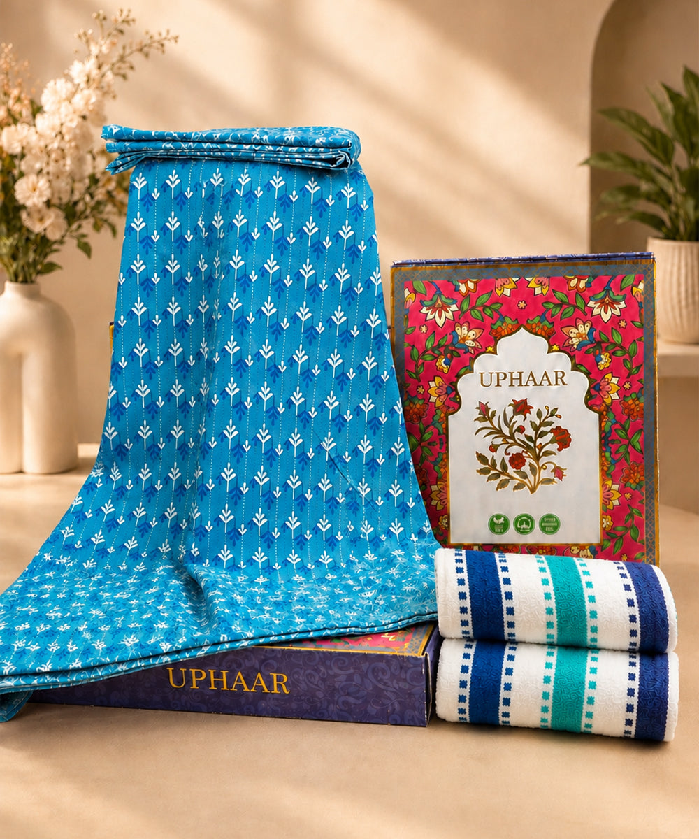UPHAAR Pure Cotton Home Comfort Combo Set | Floral King Size Bedsheet with 2 Soft Hand Towels