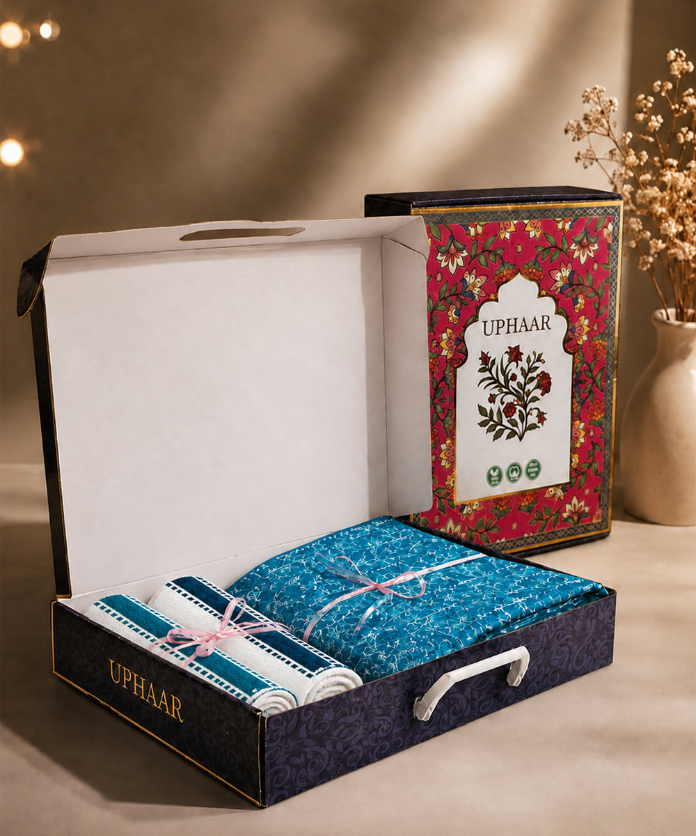UPHAAR Pure Cotton Home Comfort Combo Set | Floral King Size Bedsheet with 2 Soft Hand Towels