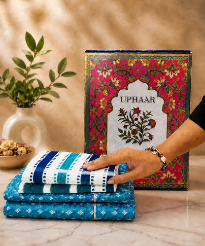 UPHAAR Pure Cotton Home Comfort Combo Set | Floral King Size Bedsheet with 2 Soft Hand Towels