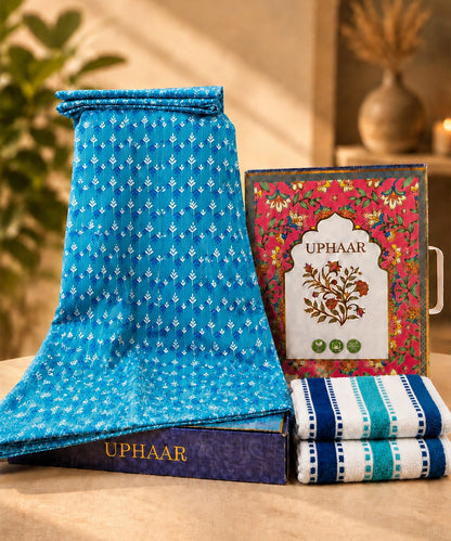 UPHAAR Pure Cotton Home Comfort Combo Set | Floral King Size Bedsheet with 2 Soft Hand Towels