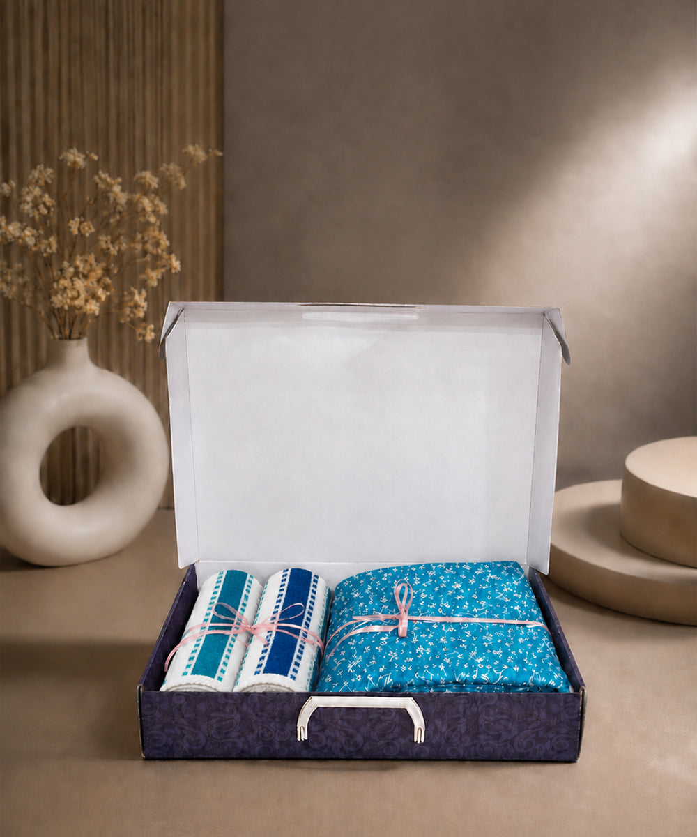 UPHAAR Pure Cotton Home Comfort Combo Set | Floral King Size Bedsheet with 2 Soft Hand Towels