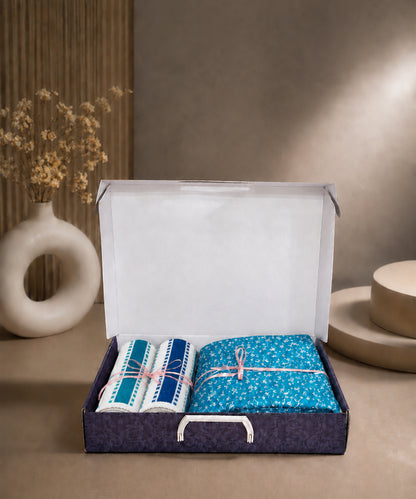 UPHAAR Pure Cotton Home Comfort Combo Set | Floral King Size Bedsheet with 2 Soft Hand Towels
