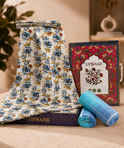 UPHAAR Pure Cotton Home Comfort Combo Set | Floral King Size Bedsheet with 2 Soft Hand Towels