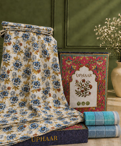 UPHAAR Pure Cotton Home Comfort Combo Set | Floral King Size Bedsheet with 2 Soft Hand Towels