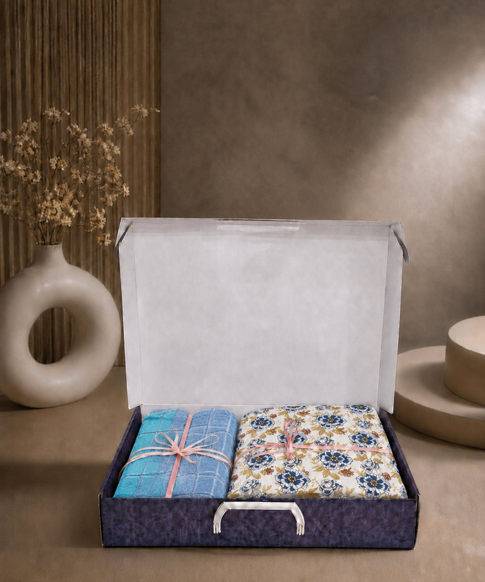 UPHAAR Pure Cotton Home Comfort Combo Set | Floral King Size Bedsheet with 2 Soft Hand Towels