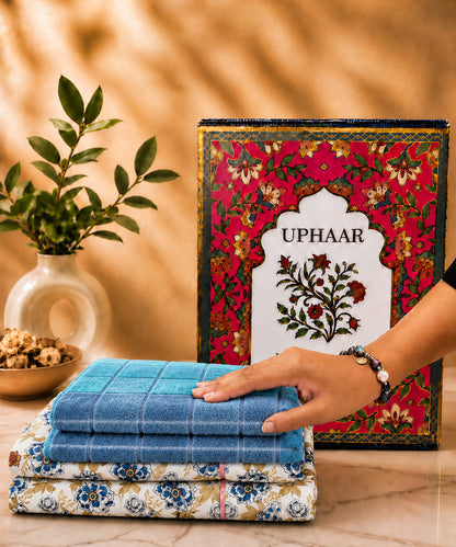 UPHAAR Pure Cotton Home Comfort Combo Set | Floral King Size Bedsheet with 2 Soft Hand Towels
