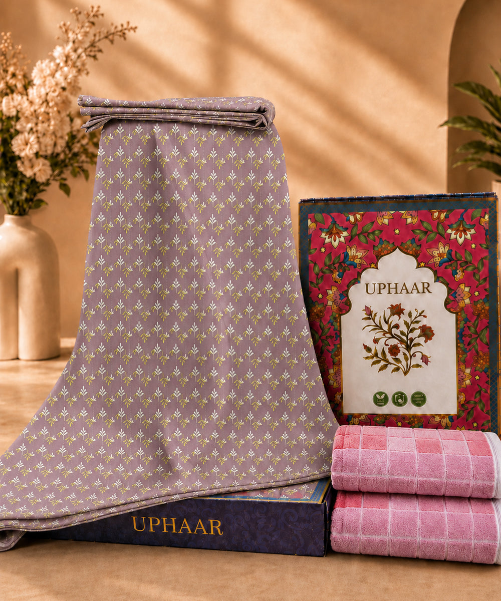 UPHAAR Pure Cotton Home Comfort Combo Set | Floral King Size Bedsheet with 2 Soft Hand Towels