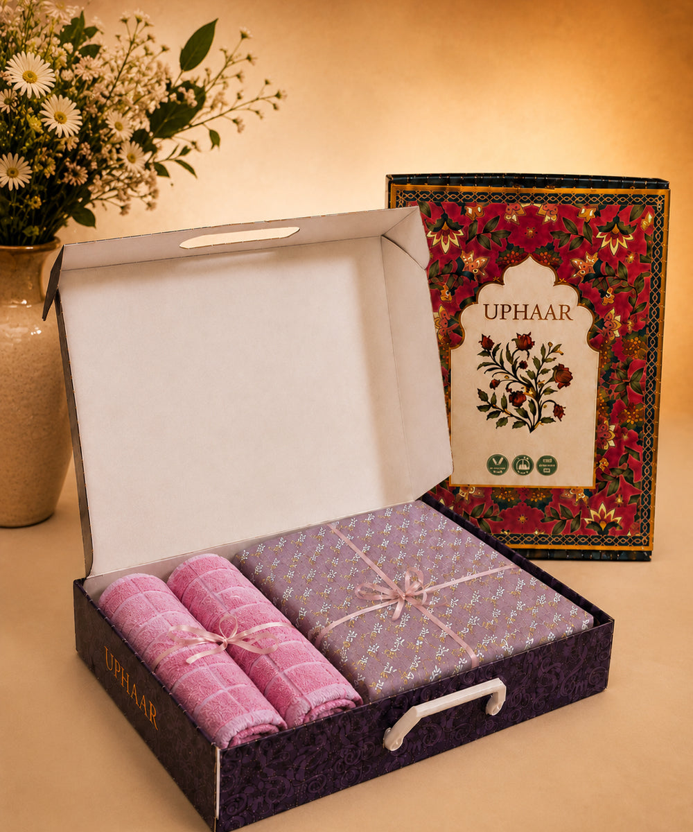 UPHAAR Pure Cotton Home Comfort Combo Set | Floral King Size Bedsheet with 2 Soft Hand Towels