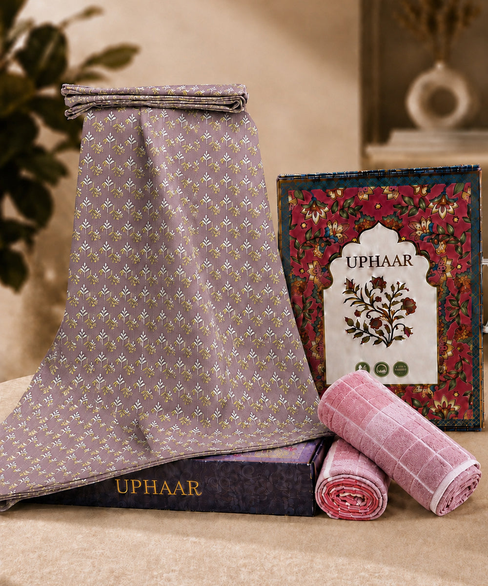 UPHAAR Pure Cotton Home Comfort Combo Set | Floral King Size Bedsheet with 2 Soft Hand Towels
