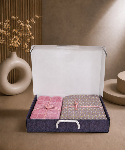 UPHAAR Pure Cotton Home Comfort Combo Set | Floral King Size Bedsheet with 2 Soft Hand Towels