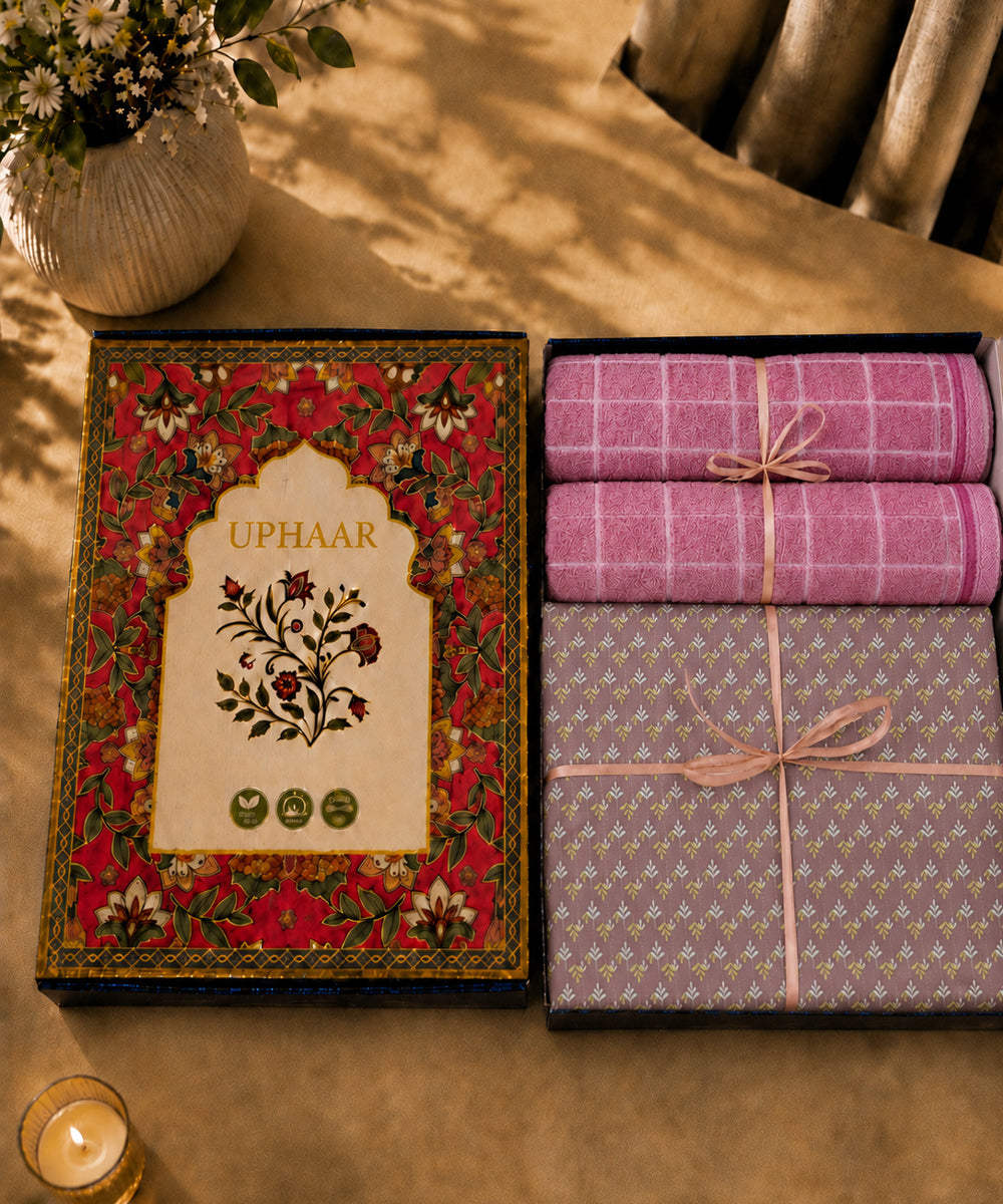 UPHAAR Pure Cotton Home Comfort Combo Set | Floral King Size Bedsheet with 2 Soft Hand Towels