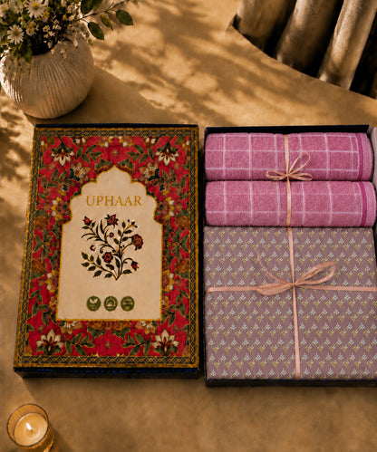 UPHAAR Pure Cotton Home Comfort Combo Set | Floral King Size Bedsheet with 2 Soft Hand Towels