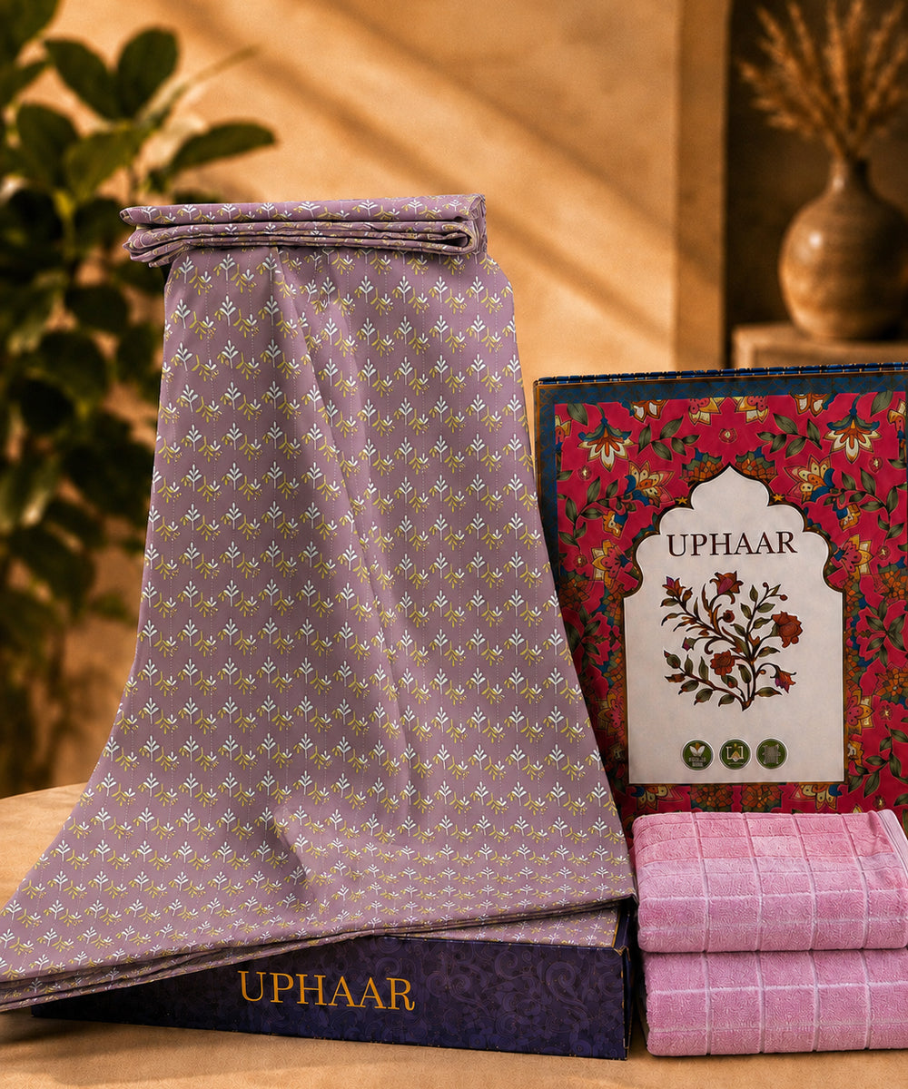 UPHAAR Pure Cotton Home Comfort Combo Set | Floral King Size Bedsheet with 2 Soft Hand Towels