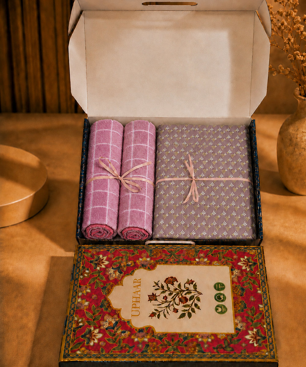UPHAAR Pure Cotton Home Comfort Combo Set | Floral King Size Bedsheet with 2 Soft Hand Towels