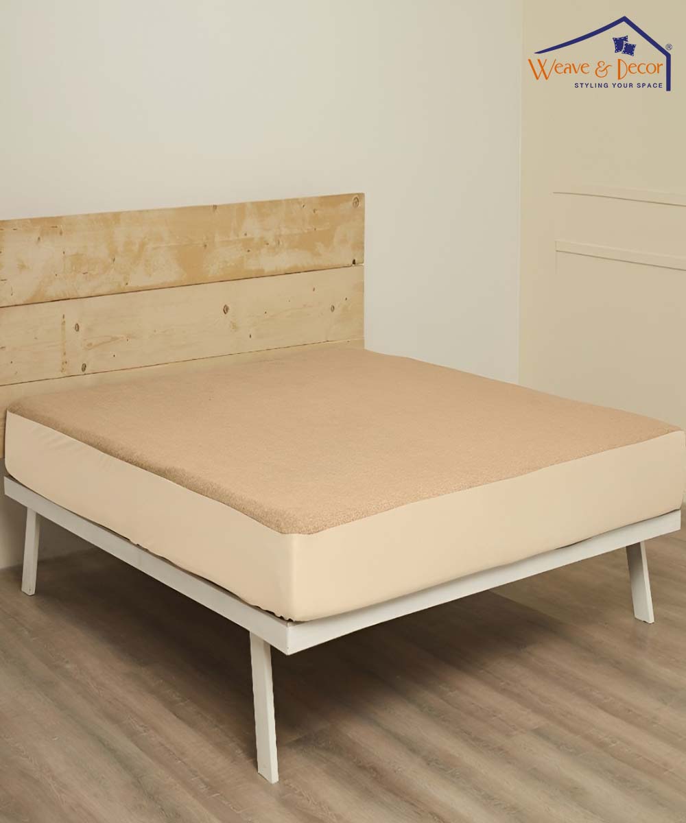 Beige Solid Terry Mattress Protector
