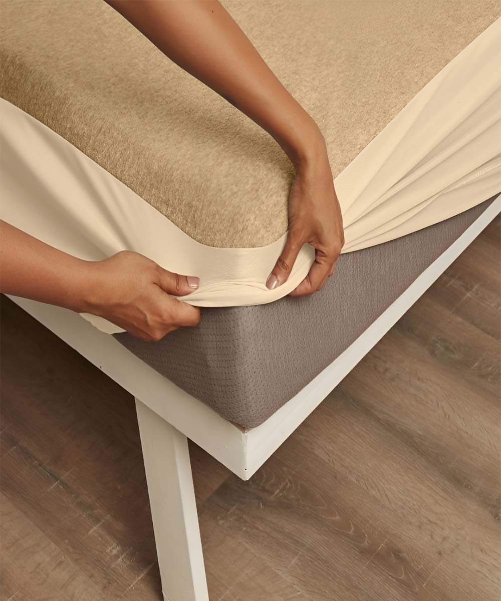 Beige Solid Terry Mattress Protector