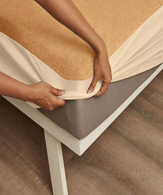 Beige Solid Terry Mattress Protector