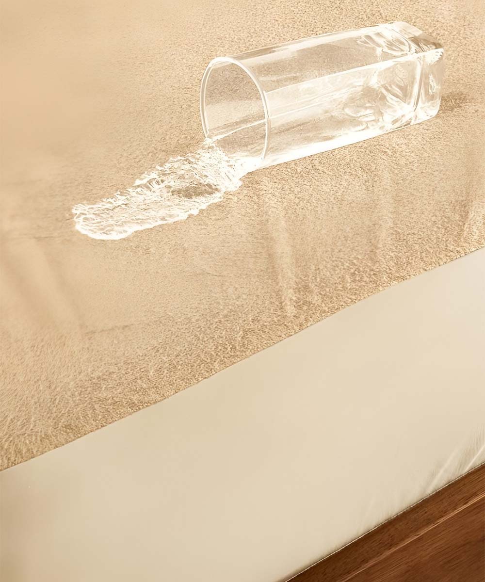 Beige Solid Terry Mattress Protector