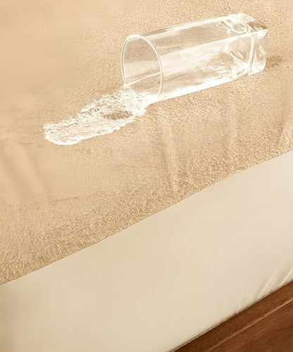 Beige Solid Terry Mattress Protector