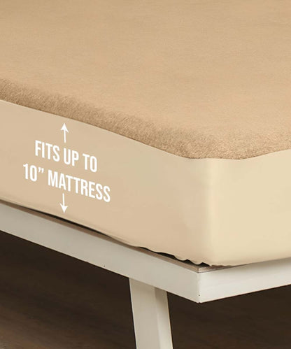 Beige Solid Terry Mattress Protector