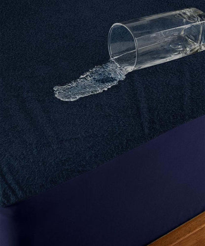 Blue Solid Terry Mattress Protector