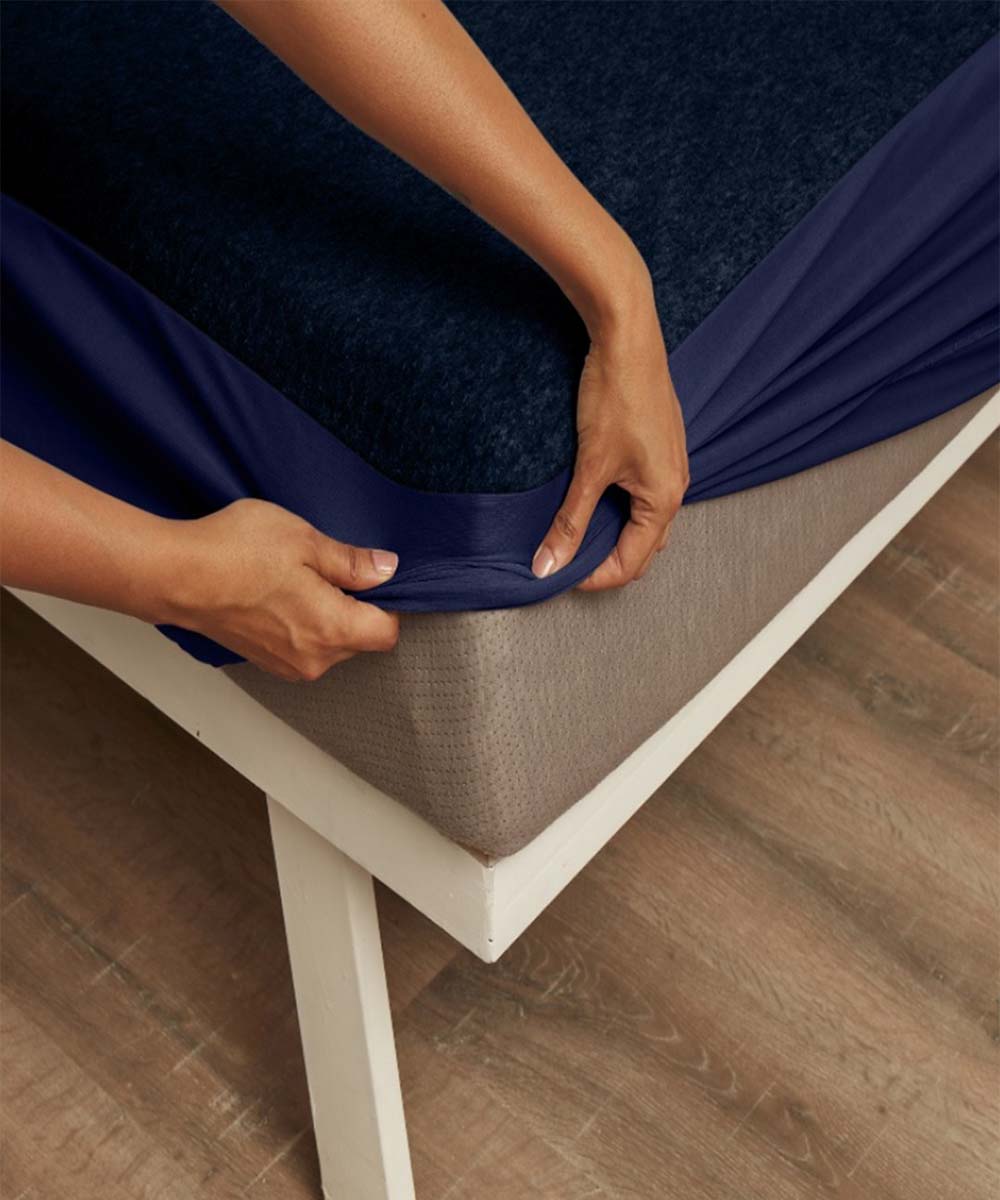 Blue Solid Terry Mattress Protector