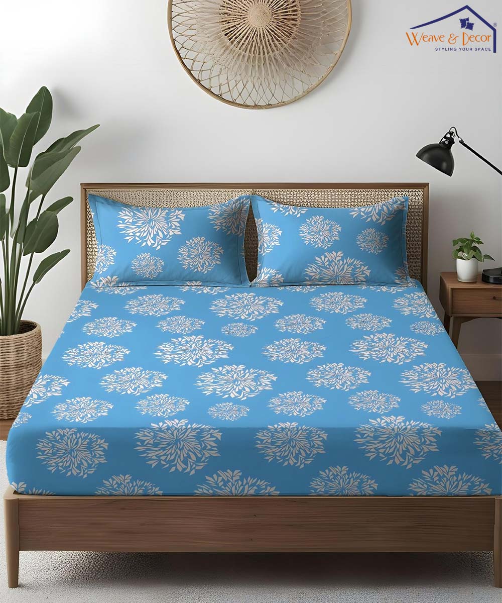 Blue Floral Fitted  Bedsheet