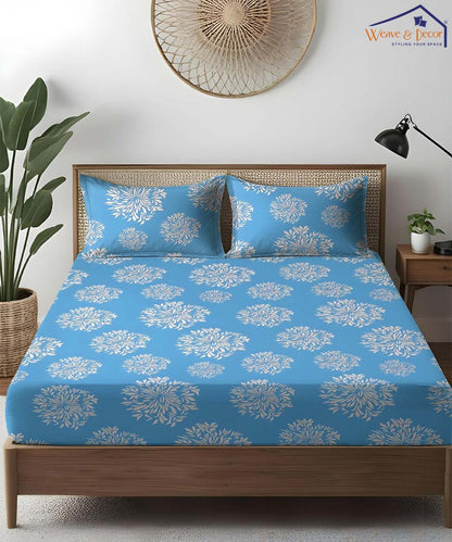 Blue Floral Fitted  Bedsheet