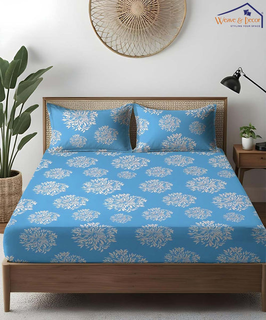 Blue Floral Fitted  Bedsheet