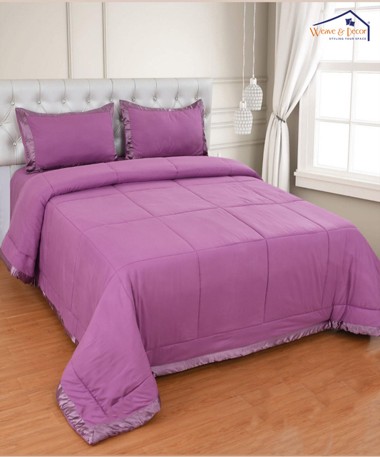 Purple Silky Soft Satin Comforter Set with Bedsheet & Pillow Covers