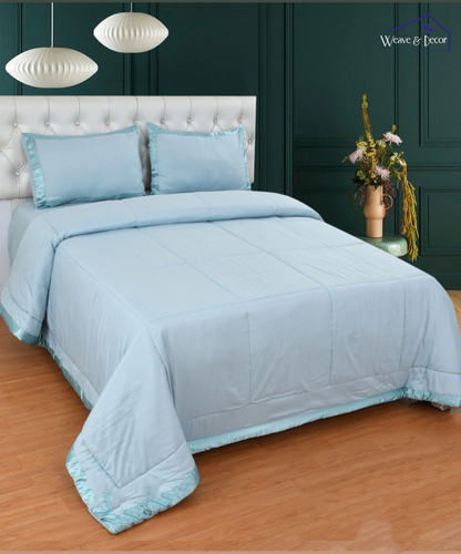 Pastel Powder Blue  Solid Flat Double Bedsheet With 2 Pillow Covers