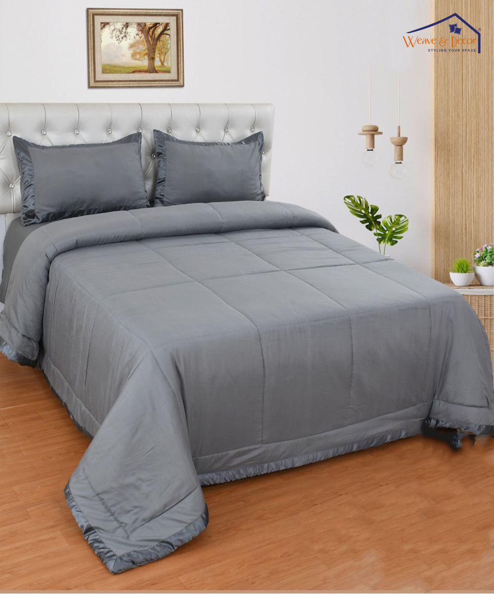 Grey   Silky Soft Satin Comforter Set with Bedsheet & Pillow Covers