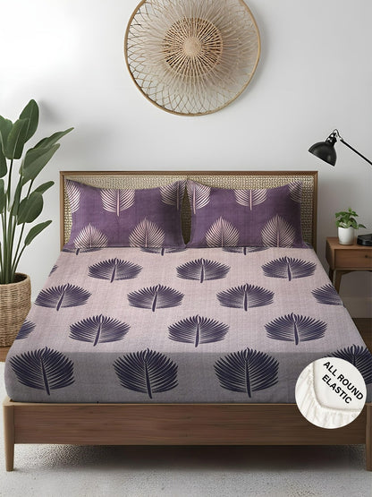 Earthy Elegance Queen Fitted Bedsheet With 2 Coordinate Pillow Covers