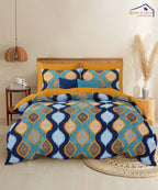 Amber Mosaic Glow – 200 GSM Pure Cotton Double Bedsheet with Pillow Covers | 90x100 inches