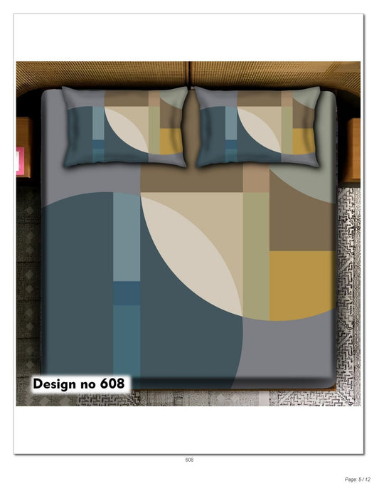 Modern Abstract Blocks 7D Flat Double Bedsheet with 2 Pillow Covers