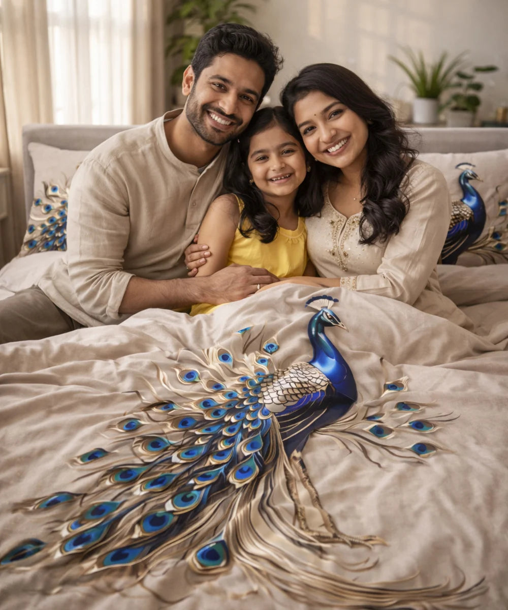 Royal Peacock Art 7D Flat Double Bedsheet with 2 Pillow Covers