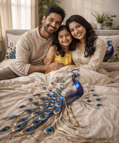 Royal Peacock Art 7D Flat Double Bedsheet with 2 Pillow Covers