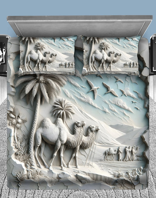 Desert Caravan Relief 7D Flat Double Bedsheet with 2 Pillow Covers